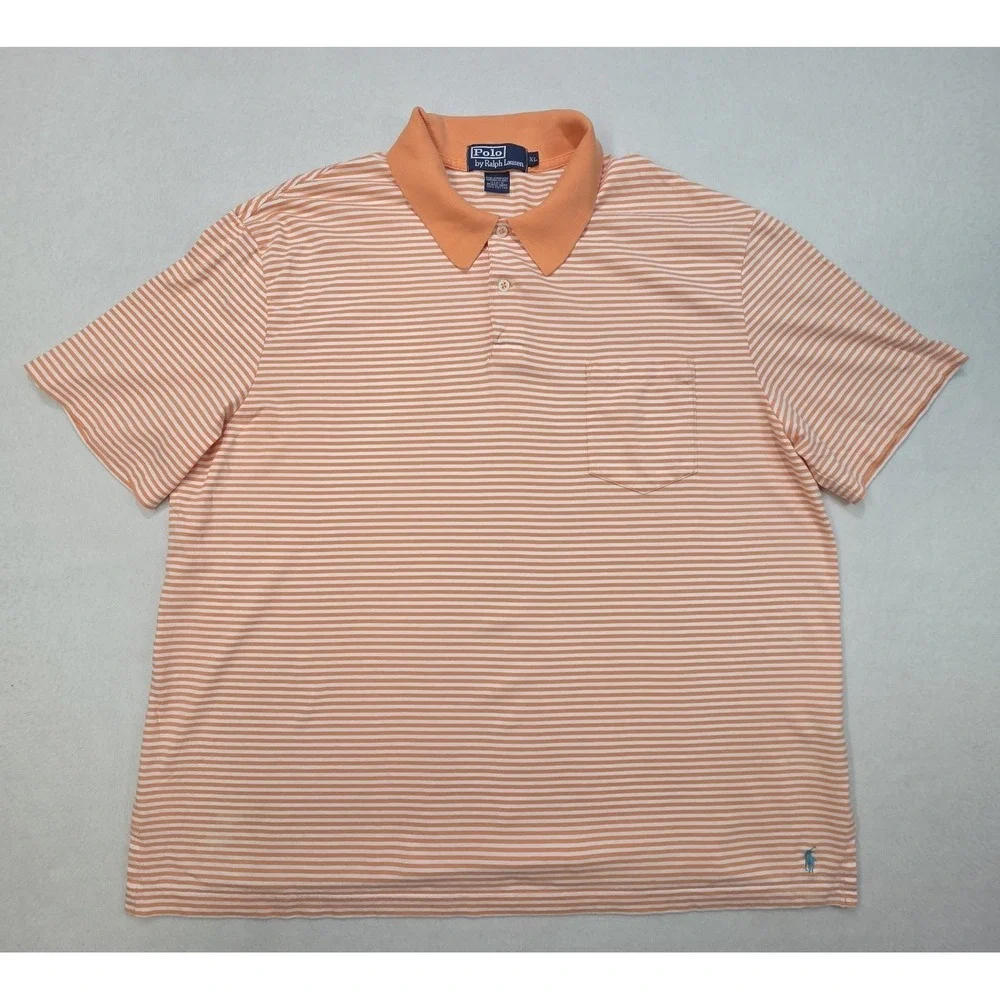 Polo Ralph Lauren POCKET Polo Shirt Mens XL Lightweight Orange Miami Blue Pony